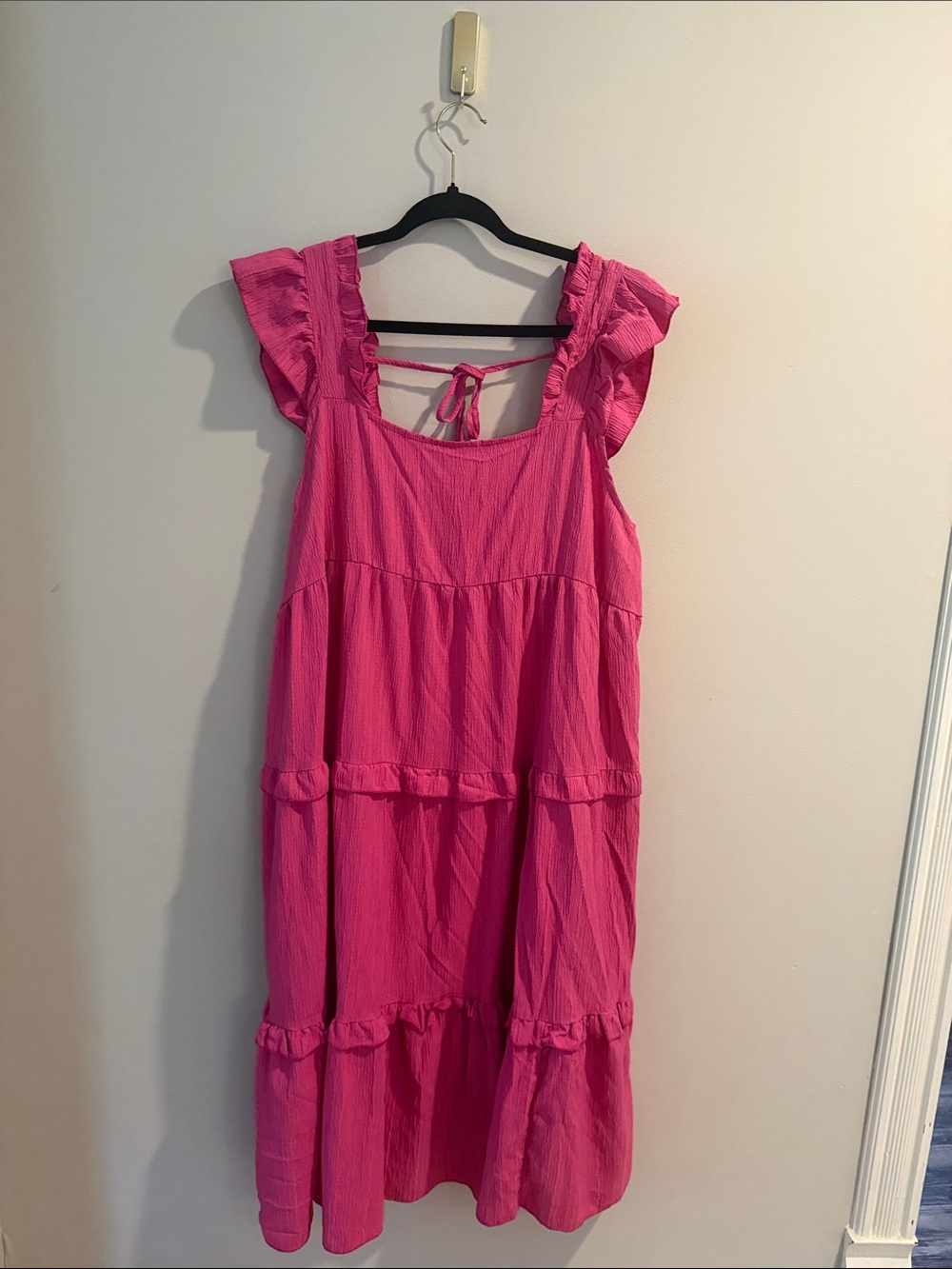 SHEIN Hot Pink Ruffle Tiered Midi Dress